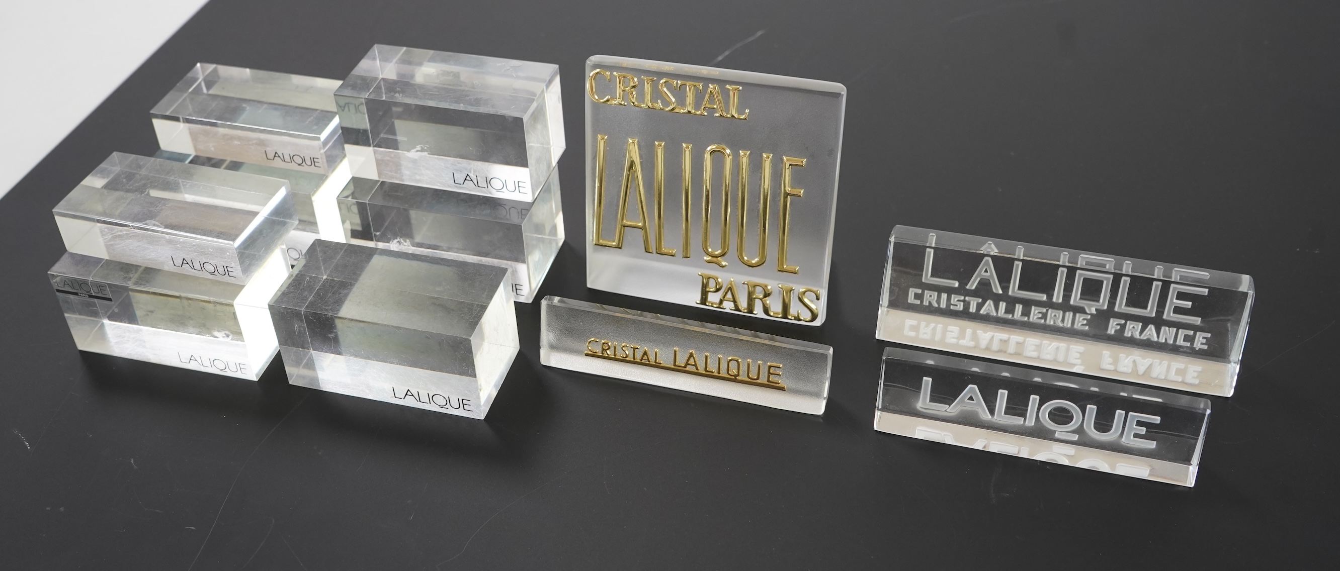 Lalique: A quantity of counter top and display cabinet labels